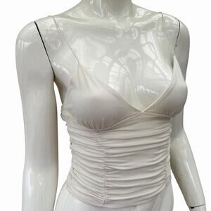 Meshki White Ruched Camisole Tank Top XS